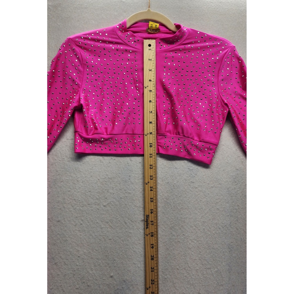 Daisy Women Hot Pink Rhinestone Cropped Zip Jacket and Leggings Set Medium - Picture 8 of 14